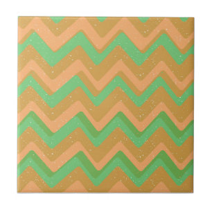Groene perzik geometrisch Chevron Zig Zag patroon Tegeltje
