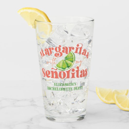 Groene Perzik Margaritas met mijn Señoritas Feest Glas (Voorkant ijs)