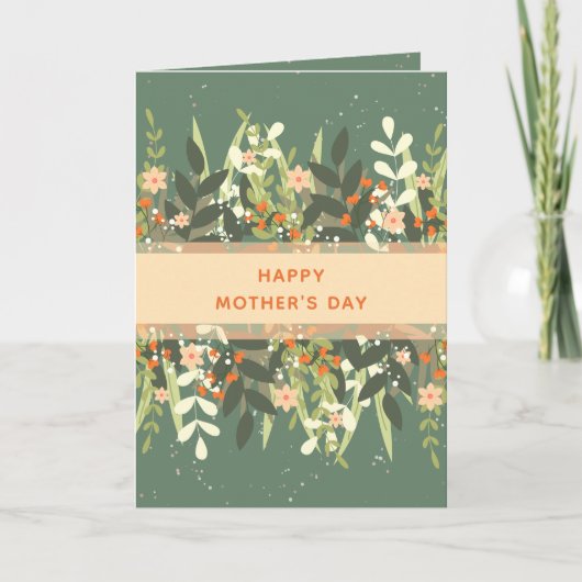 Groene Perzik Minimalistische Bloemenslint Moederd Kaart (Voorkant)
