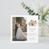 Groene perzik Paarse bloemfoto bruiloft dank u Kaart (Staand voorkant)