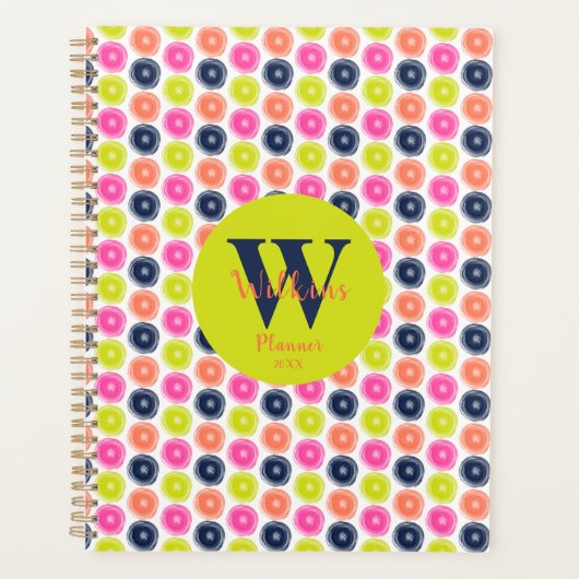 Groene Perzik Roze Blauw Droog Borstel Polka Dots Planner (Voorkant)