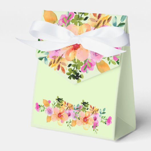 Groene perzik roze bloemige chique lente zomer bru bedankdoosjes (Voorkant Zijde)