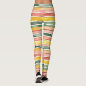 Groene Perzik Roze Rode Gele Strepen Leggings (Achterkant)