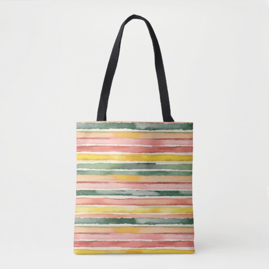 Groene Perzik Roze Rood Gele Strepen Tote Bag (Voorkant)