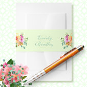 Groene Perzik Roze Waterverf Boho Bloemen Huwelijk Uitnodigingen Wikkel