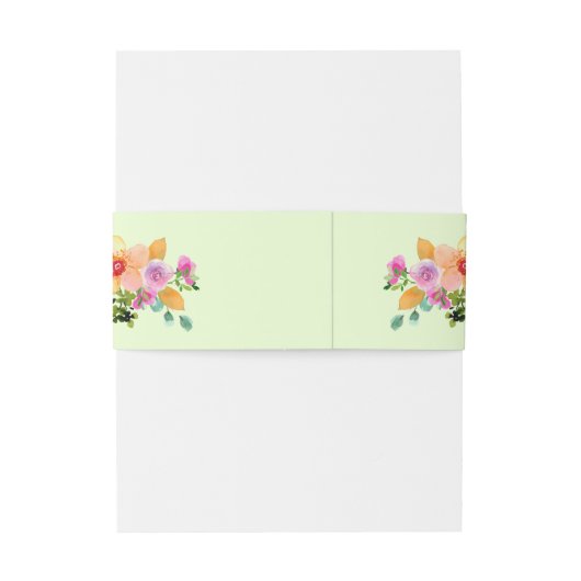 Groene Perzik Roze Waterverf Boho Bloemen Huwelijk Uitnodigingen Wikkel (Achterkant Voorbeeld)