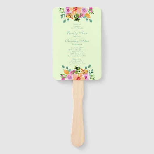 Groene perzik Waterverf Floral Boho Programma Handwaaier (Voorkant)