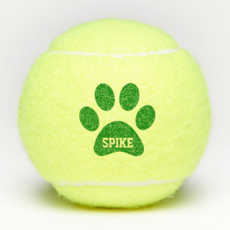 Groene Pet Paw Print Gepersonaliseerde Naam Speelg Tennisballen