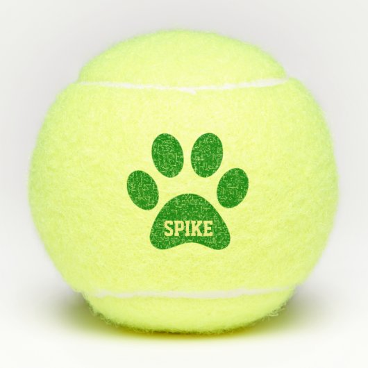 Groene Pet Paw Print Gepersonaliseerde Naam Speelg Tennisballen (Voorkant)