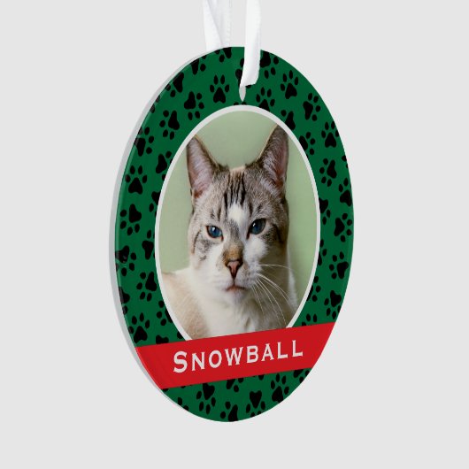 Groene Pet Verf Druk Gepersonaliseerde Kat Naam Fo Ornament (voorkant)