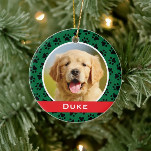 Groene Pet Verf Drukt Aangepaste Dog Naam Foto Keramisch Ornament (Boom)