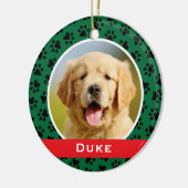Groene Pet Verf Drukt Aangepaste Dog Naam Foto Keramisch Ornament (Links)
