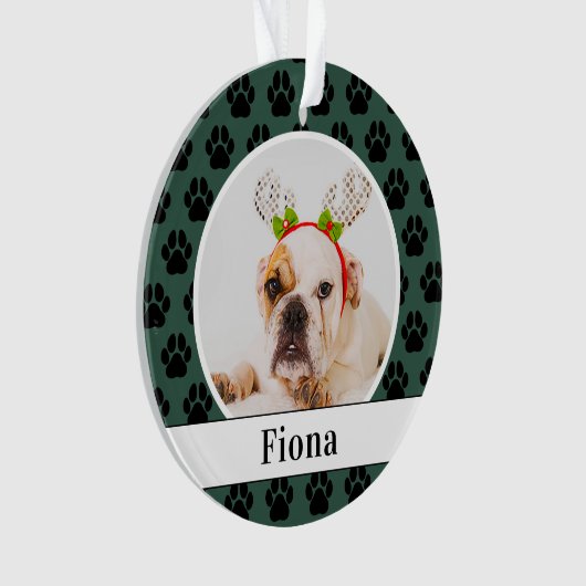Groene Pet Verf Drukt Aangepaste Dog Naam Foto Ornament (voorkant)