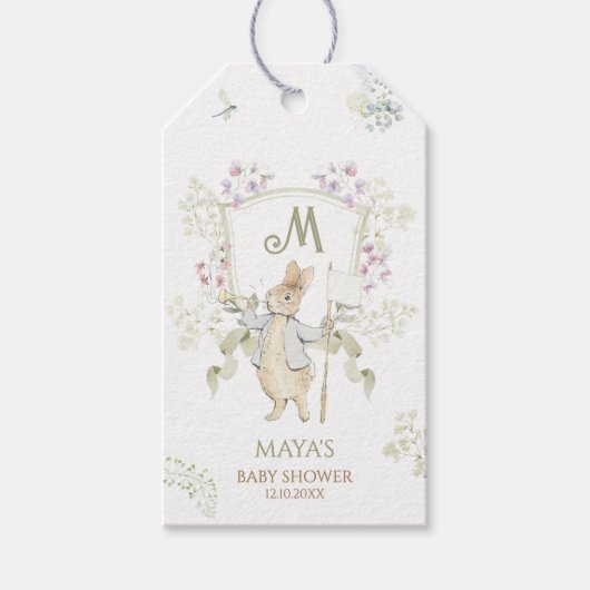 Groene Peter de Konijn Monogram Geslacht Baby Show Cadeaulabel (Voorkant)