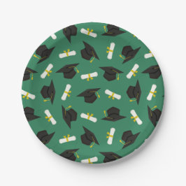 Groene petten diploma's patroon afstudeerfeest papieren bordje