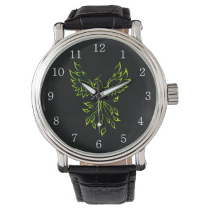 Groene Phoenix stijgt op zwarte witte cijfers Horloge