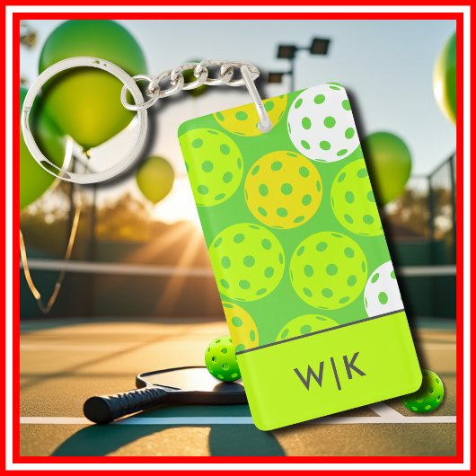 Groene Pickleball Cool Modern Elegant Monogrammed Sleutelhanger