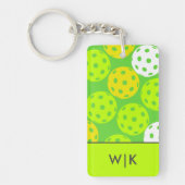 Groene Pickleball Cool Modern Elegant Monogrammed Sleutelhanger (Voorkant)
