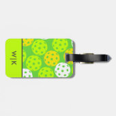 Groene Pickleball Cool Modern Monogram Bagagelabel (Achterkant horizontaal)