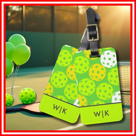 Groene Pickleball Cool Modern Monogram Bagagelabel