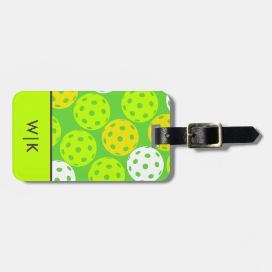 Groene Pickleball Cool Modern Monogrammed Bagagelabel (Voorkant horizontaal)