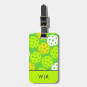 Groene Pickleball Cool Modern Monogrammed Bagagelabel (Voorkant verticaal)