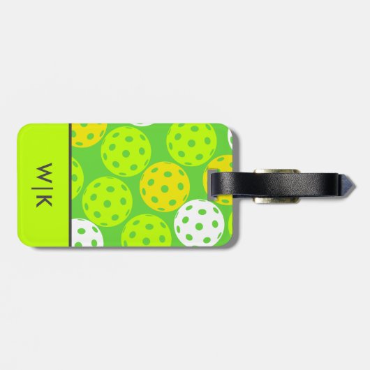 Groene Pickleball Cool Modern Monogrammed Bagagelabel (Achterkant horizontaal)