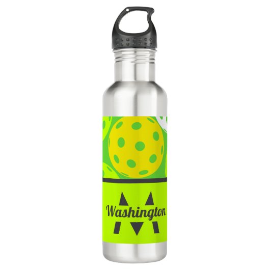 Groene Pickleball Cool Modern Monogrammed Waterfles (Voorkant)