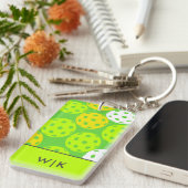 Groene Pickleball Cool Moderne Geëlegante Monogram Sleutelhanger (Voorkant Rechts)