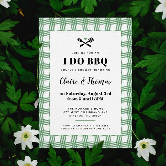 Groene picknick geruite doek I Do BBQ uitnodiging