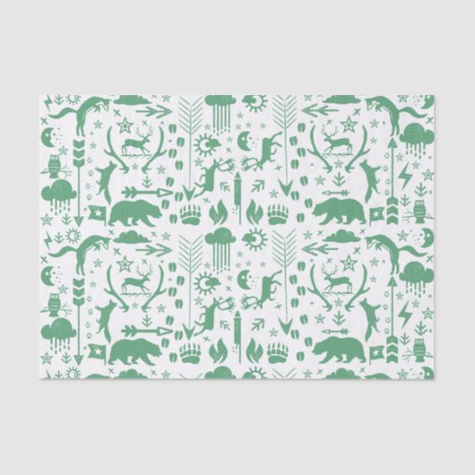 Groene pijlen Herten Beren en wolkenpatroon Tissuepapier (Voorkant)