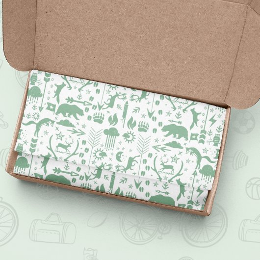 Groene pijlen Herten Beren en wolkenpatroon Tissuepapier