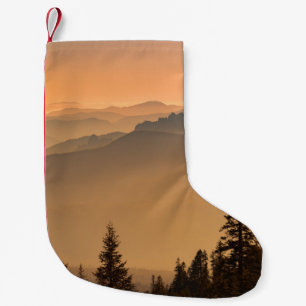GROENE PIJNBOMEN OP MOUNTAIN TIJDENS DE DAG KLEINE KERSTSOK