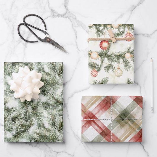 Groene Pijnboom Kerstmis Inpakpapier Vel (Voorkant)
