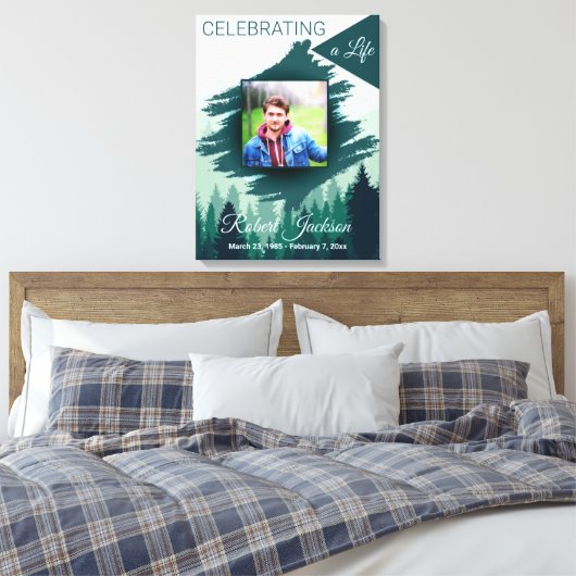 Groene pijnbossen foto ter herdenking aan het leve canvas afdruk (Insitu (Slaapkamer))