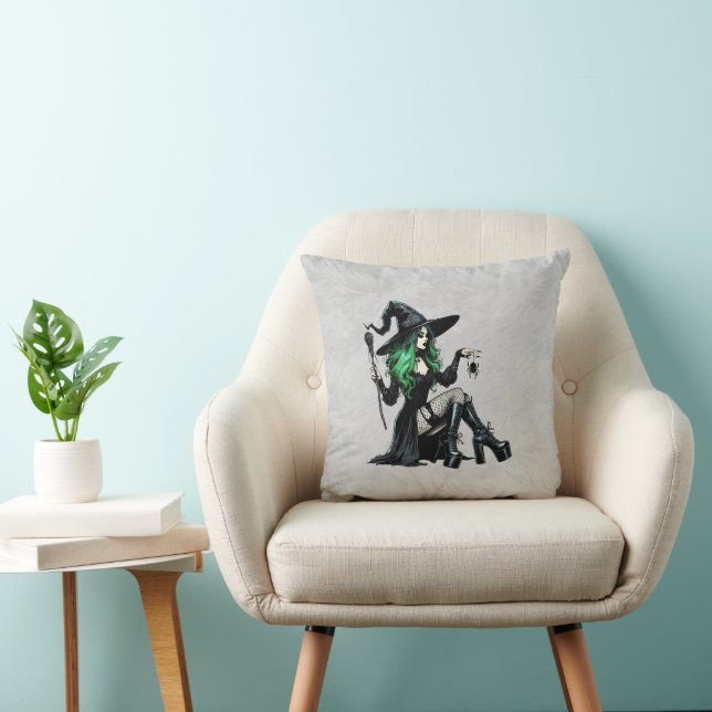 Groene Pin-up Heks Kussen (Stoel)