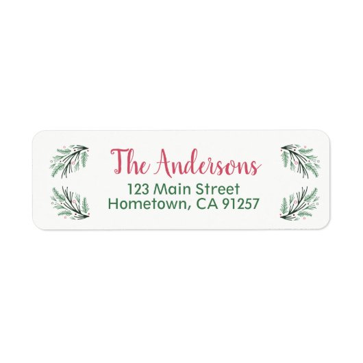 Groene Pine Branch retouradreslabels Etiket (Voorkant)