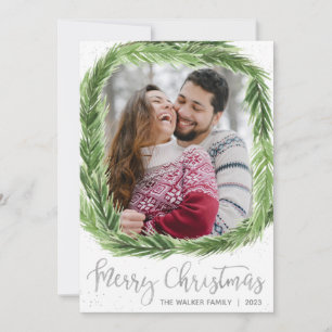 Groene Pine en Zilveren Folie Foto Kerst Kaarten