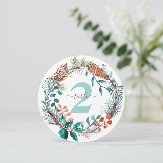 Groene pine Eucalyptus Pinecone met groot tabelnum Kaart (Staand voorkant)