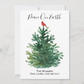 Groene Pine Tree Red Kardinaal Vrede op Aarde Aang Feestdagenkaart (Voorkant)