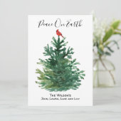Groene Pine Tree Red Kardinaal Vrede op Aarde Aang Feestdagenkaart (Staand voorkant)
