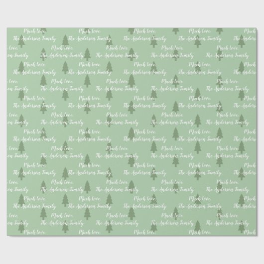 Groene Pine Tree Simple Modern Pattern-Jouw naam o Cadeaupapier (Vlak)