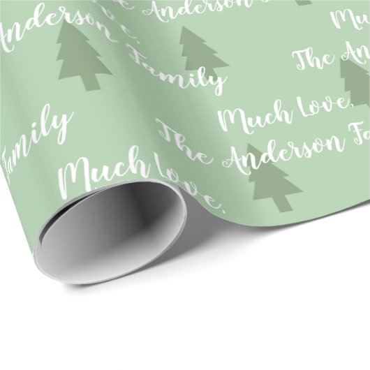 Groene Pine Tree Simple Modern Pattern-Jouw naam o Cadeaupapier (Rol Hoek)