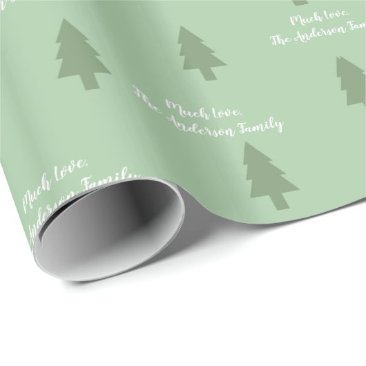 Groene Pine Tree Simple Modern Pattern-Jouw naam o Cadeaupapier (Rol Hoek)