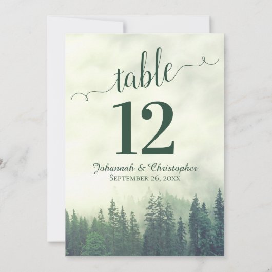Groene Pine Trees Wedding Table Number Kaart Groot (Achterkant)