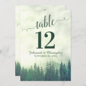 Groene Pine Trees Wedding Table Number Kaart Groot (Voorkant / Achterkant)