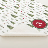 Groene Pine Winter Forest Waterverf Monogram Sherpa Deken (3/4)