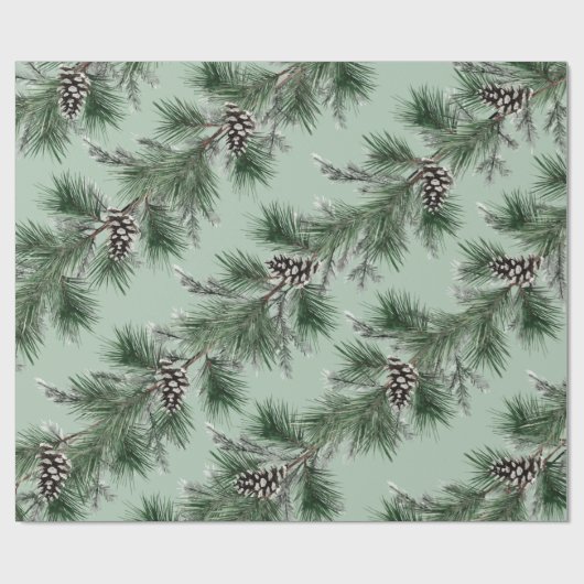 Groene Pine Witte Kegels Zilveren Spar Garland Sag Cadeaupapier (Vlak)