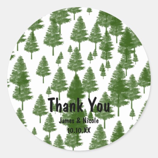 Groene pineboom Rustisch Land Favor Sticker (Voorkant)