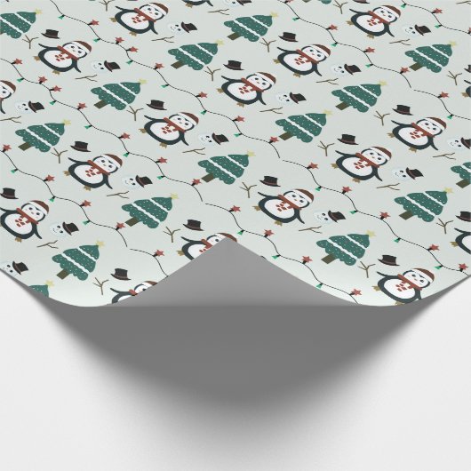 Groene Pinguïns en Kerstbomen Kerstmis Cadeaupapier (Hoek)